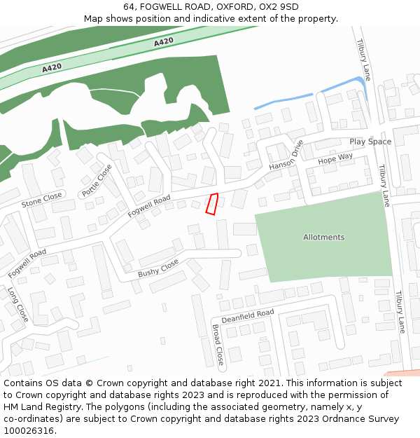 64, FOGWELL ROAD, OXFORD, OX2 9SD: Location map and indicative extent of plot