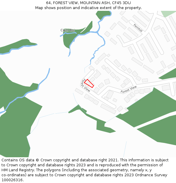 64, FOREST VIEW, MOUNTAIN ASH, CF45 3DU: Location map and indicative extent of plot