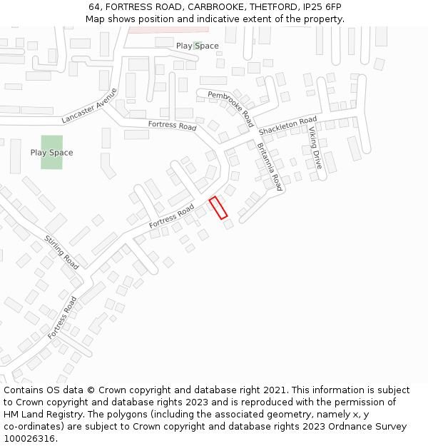 64, FORTRESS ROAD, CARBROOKE, THETFORD, IP25 6FP: Location map and indicative extent of plot