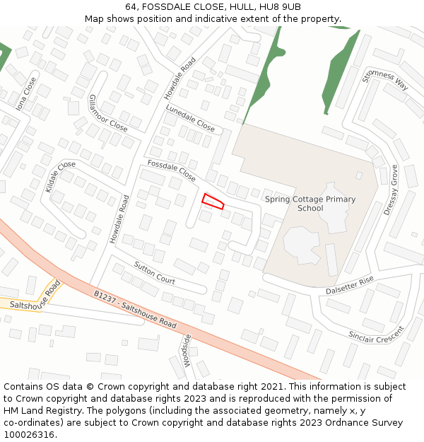 64, FOSSDALE CLOSE, HULL, HU8 9UB: Location map and indicative extent of plot