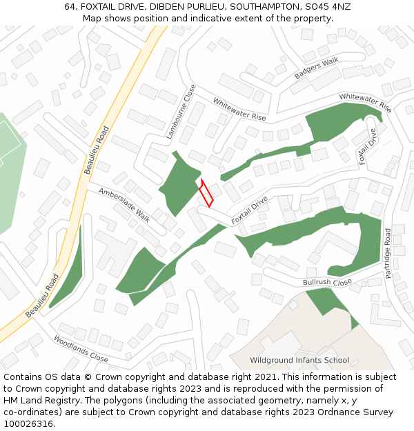 64, FOXTAIL DRIVE, DIBDEN PURLIEU, SOUTHAMPTON, SO45 4NZ: Location map and indicative extent of plot