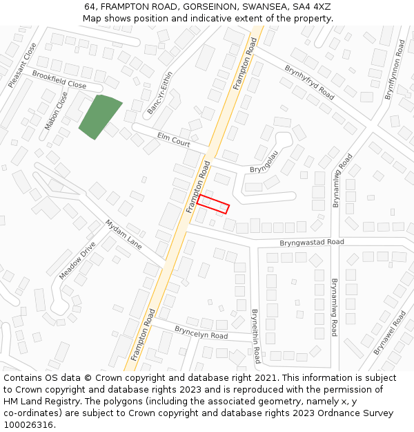 64, FRAMPTON ROAD, GORSEINON, SWANSEA, SA4 4XZ: Location map and indicative extent of plot