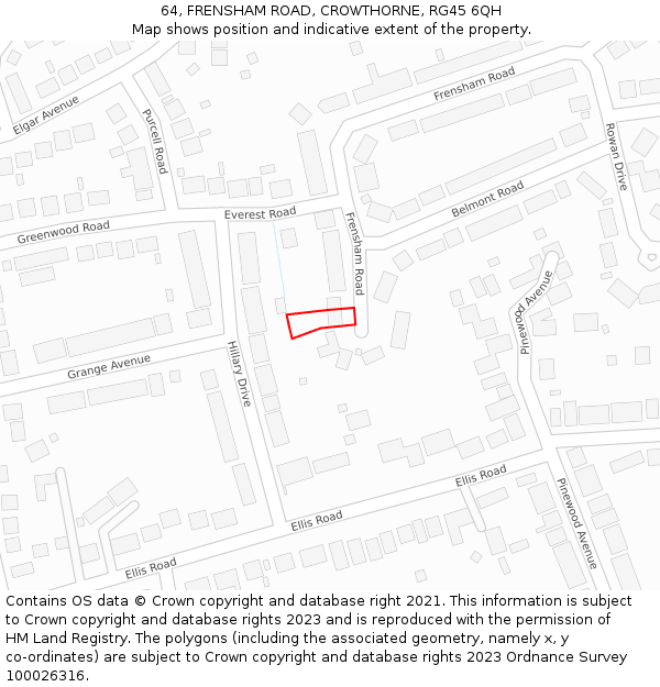 64, FRENSHAM ROAD, CROWTHORNE, RG45 6QH: Location map and indicative extent of plot
