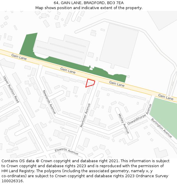 64, GAIN LANE, BRADFORD, BD3 7EA: Location map and indicative extent of plot