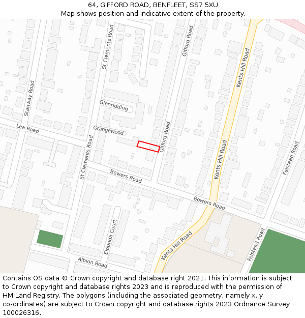 64, GIFFORD ROAD, BENFLEET, SS7 5XU: Location map and indicative extent of plot