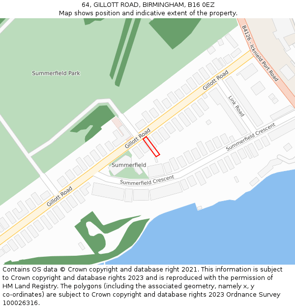 64, GILLOTT ROAD, BIRMINGHAM, B16 0EZ: Location map and indicative extent of plot