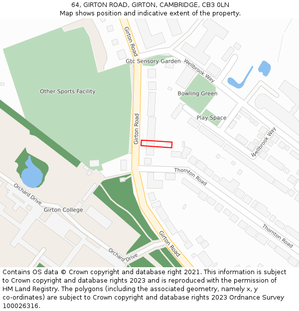 64, GIRTON ROAD, GIRTON, CAMBRIDGE, CB3 0LN: Location map and indicative extent of plot