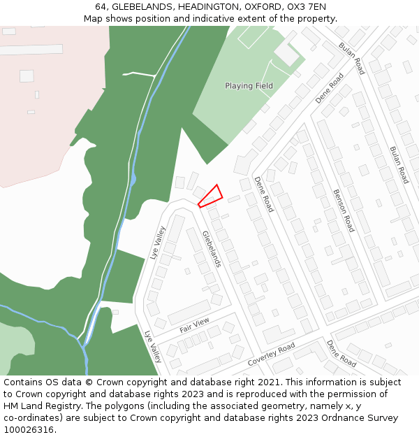 64, GLEBELANDS, HEADINGTON, OXFORD, OX3 7EN: Location map and indicative extent of plot