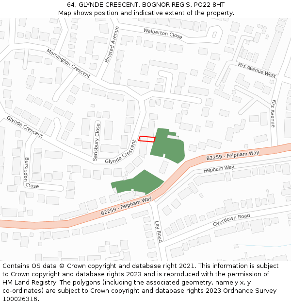 64, GLYNDE CRESCENT, BOGNOR REGIS, PO22 8HT: Location map and indicative extent of plot