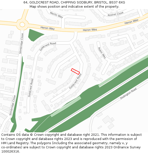 64, GOLDCREST ROAD, CHIPPING SODBURY, BRISTOL, BS37 6XG: Location map and indicative extent of plot