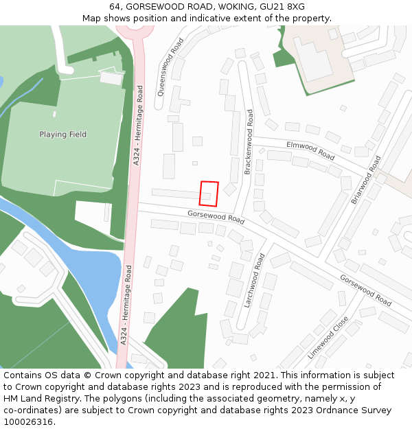 64, GORSEWOOD ROAD, WOKING, GU21 8XG: Location map and indicative extent of plot