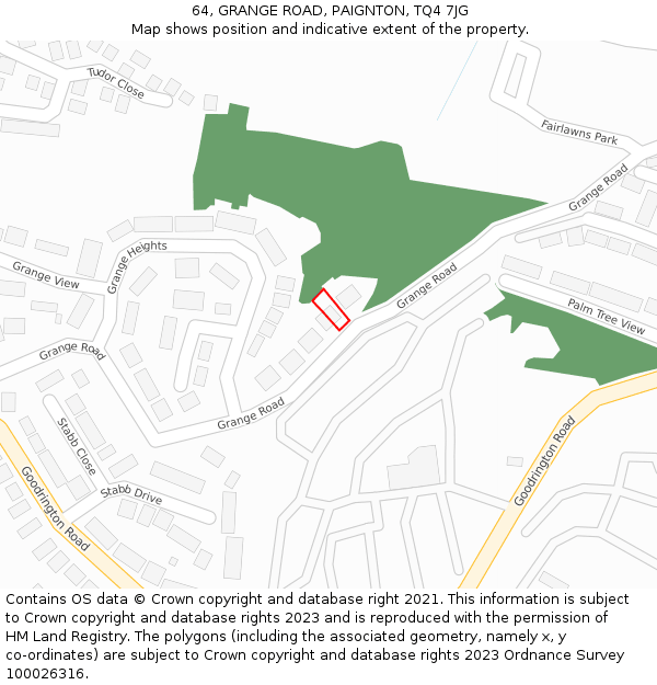 64, GRANGE ROAD, PAIGNTON, TQ4 7JG: Location map and indicative extent of plot