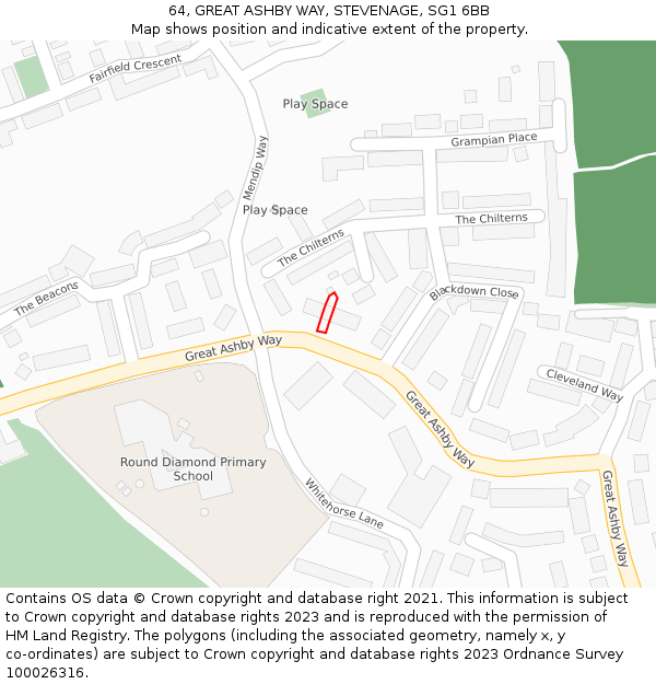 64, GREAT ASHBY WAY, STEVENAGE, SG1 6BB: Location map and indicative extent of plot