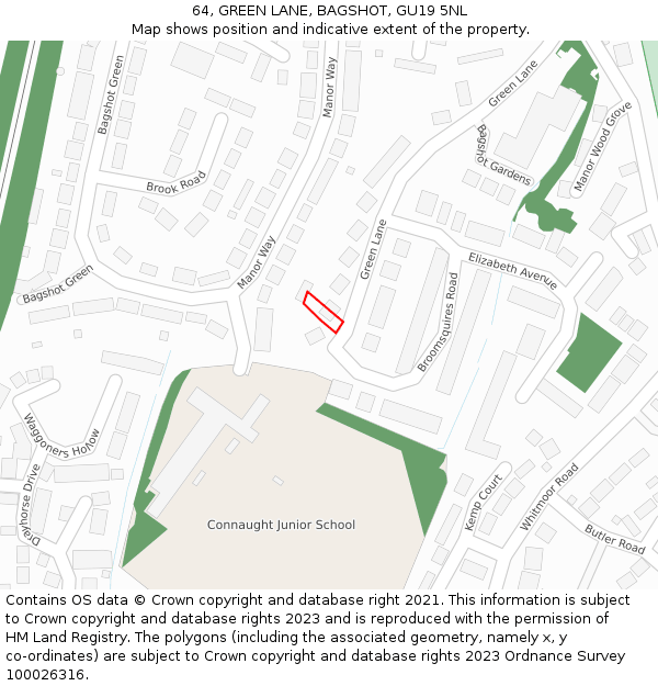 64, GREEN LANE, BAGSHOT, GU19 5NL: Location map and indicative extent of plot