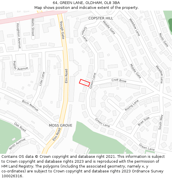 64, GREEN LANE, OLDHAM, OL8 3BA: Location map and indicative extent of plot