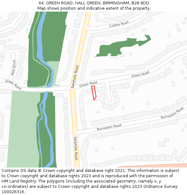 64, GREEN ROAD, HALL GREEN, BIRMINGHAM, B28 8DD: Location map and indicative extent of plot