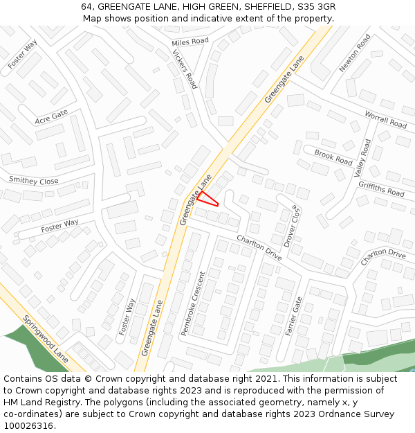 64, GREENGATE LANE, HIGH GREEN, SHEFFIELD, S35 3GR: Location map and indicative extent of plot