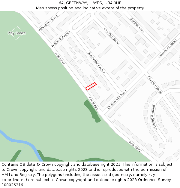 64, GREENWAY, HAYES, UB4 9HR: Location map and indicative extent of plot