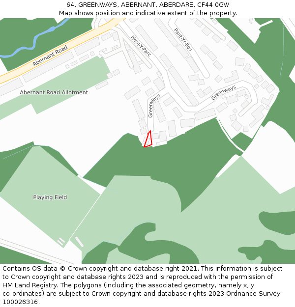 64, GREENWAYS, ABERNANT, ABERDARE, CF44 0GW: Location map and indicative extent of plot