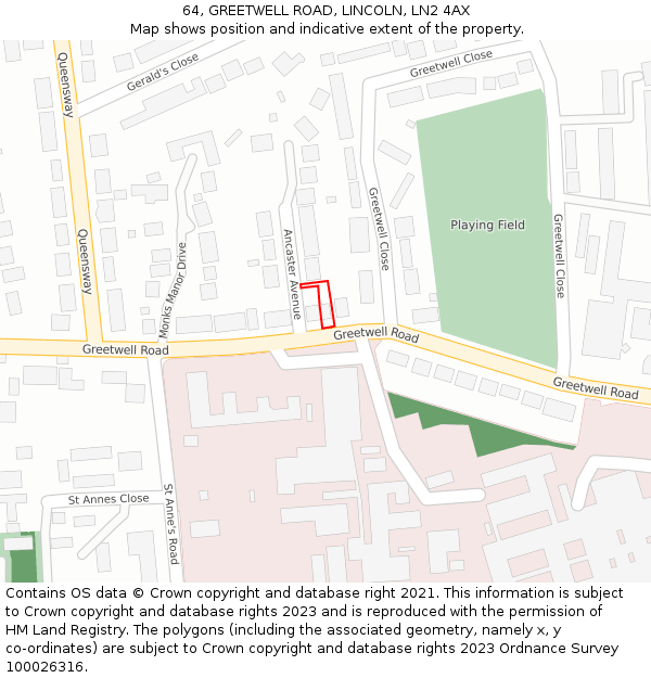 64, GREETWELL ROAD, LINCOLN, LN2 4AX: Location map and indicative extent of plot