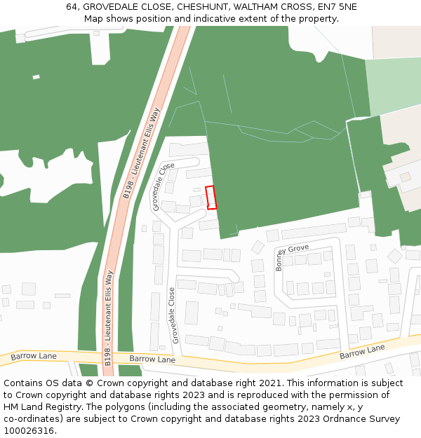 64, GROVEDALE CLOSE, CHESHUNT, WALTHAM CROSS, EN7 5NE: Location map and indicative extent of plot