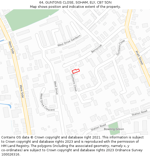 64, GUNTONS CLOSE, SOHAM, ELY, CB7 5DN: Location map and indicative extent of plot