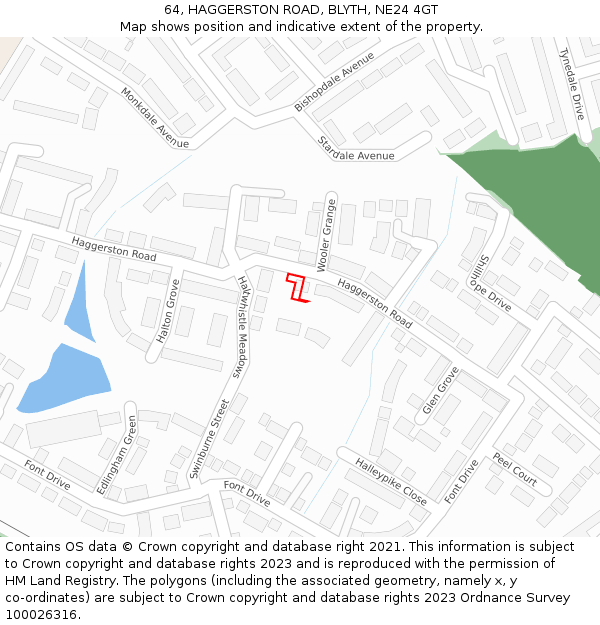 64, HAGGERSTON ROAD, BLYTH, NE24 4GT: Location map and indicative extent of plot