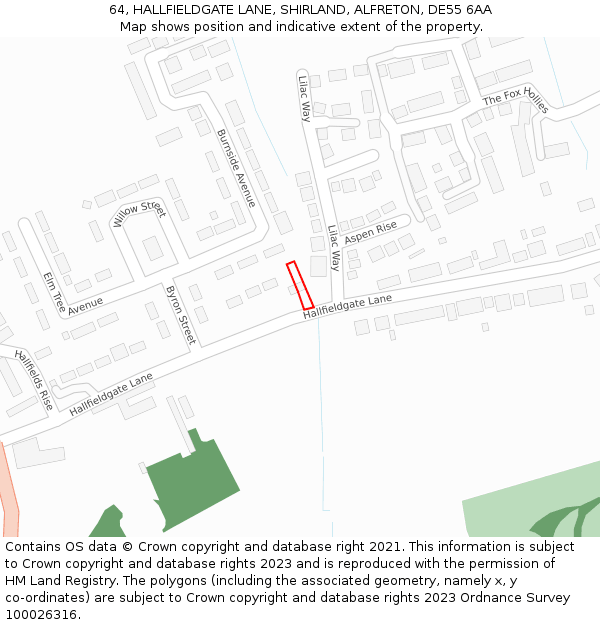 64, HALLFIELDGATE LANE, SHIRLAND, ALFRETON, DE55 6AA: Location map and indicative extent of plot