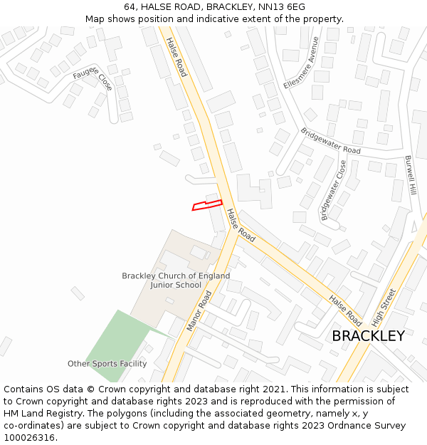 64, HALSE ROAD, BRACKLEY, NN13 6EG: Location map and indicative extent of plot