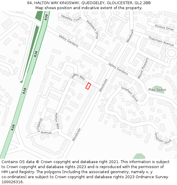 64, HALTON WAY KINGSWAY, QUEDGELEY, GLOUCESTER, GL2 2BB: Location map and indicative extent of plot