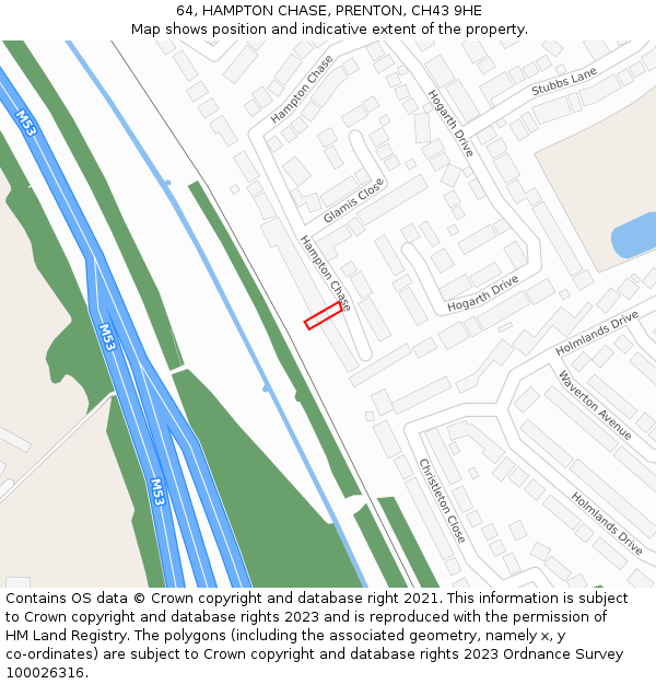 64, HAMPTON CHASE, PRENTON, CH43 9HE: Location map and indicative extent of plot