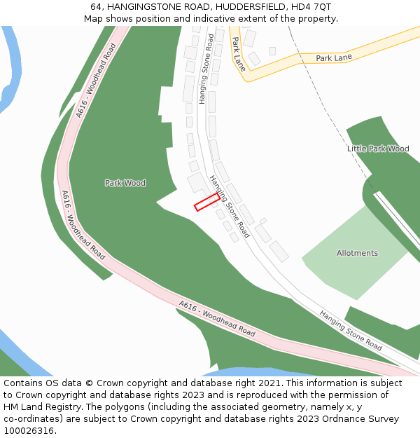 64, HANGINGSTONE ROAD, HUDDERSFIELD, HD4 7QT: Location map and indicative extent of plot