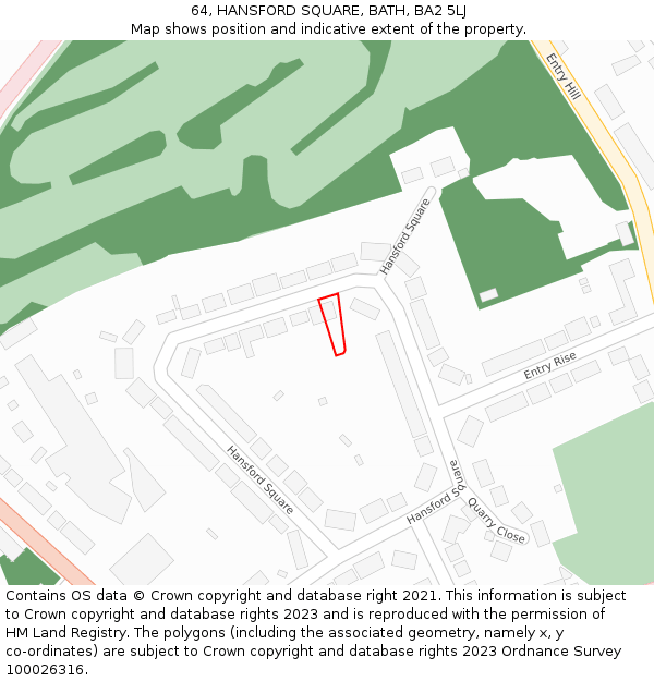 64, HANSFORD SQUARE, BATH, BA2 5LJ: Location map and indicative extent of plot