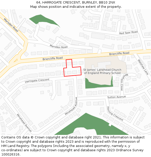 64, HARROGATE CRESCENT, BURNLEY, BB10 2NX: Location map and indicative extent of plot