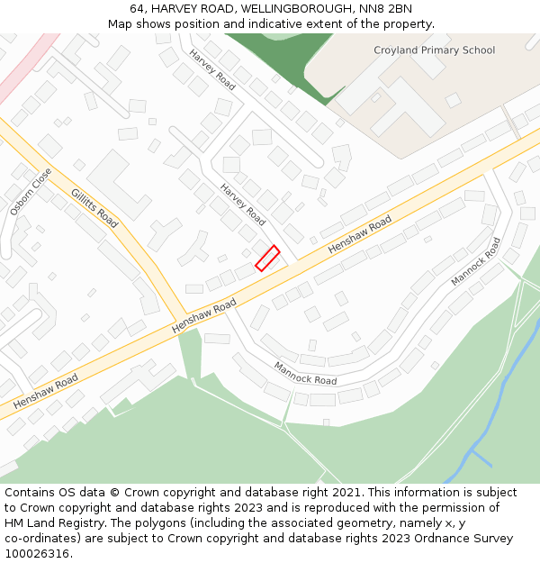 64, HARVEY ROAD, WELLINGBOROUGH, NN8 2BN: Location map and indicative extent of plot