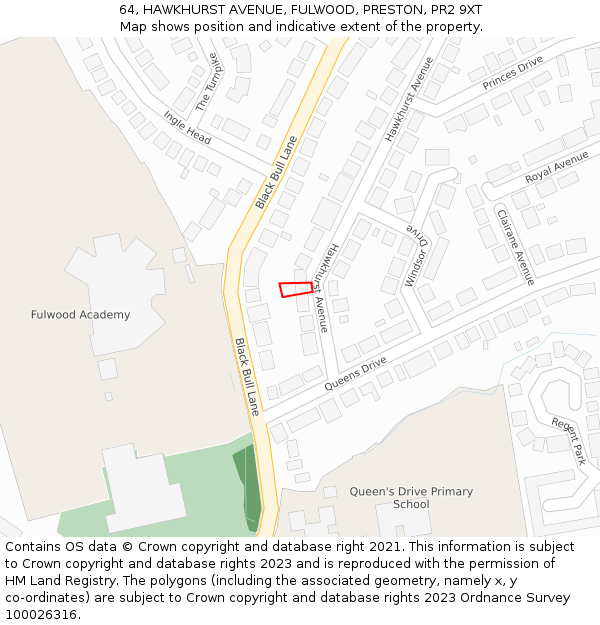 64, HAWKHURST AVENUE, FULWOOD, PRESTON, PR2 9XT: Location map and indicative extent of plot