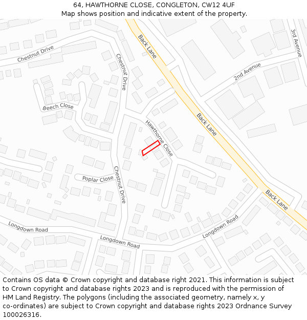 64, HAWTHORNE CLOSE, CONGLETON, CW12 4UF: Location map and indicative extent of plot