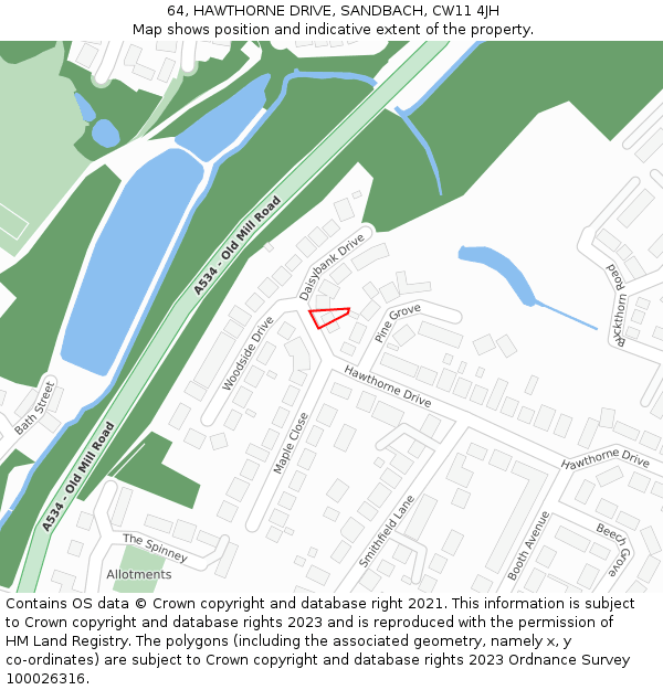 64, HAWTHORNE DRIVE, SANDBACH, CW11 4JH: Location map and indicative extent of plot