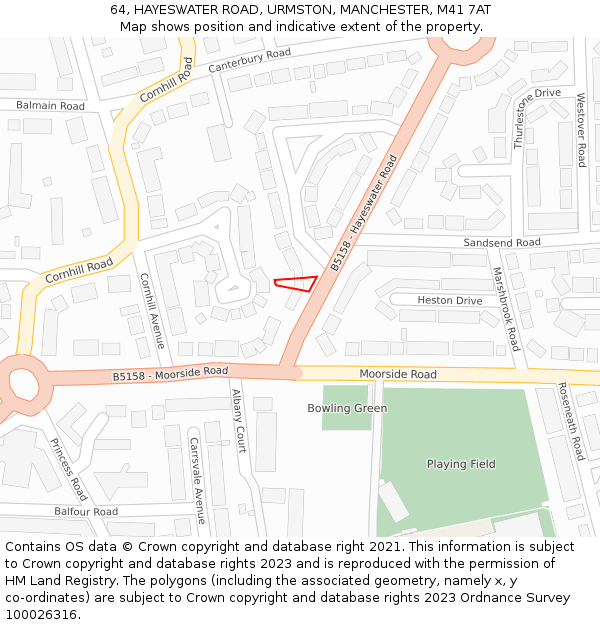 64, HAYESWATER ROAD, URMSTON, MANCHESTER, M41 7AT: Location map and indicative extent of plot