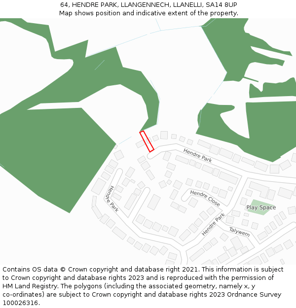 64, HENDRE PARK, LLANGENNECH, LLANELLI, SA14 8UP: Location map and indicative extent of plot