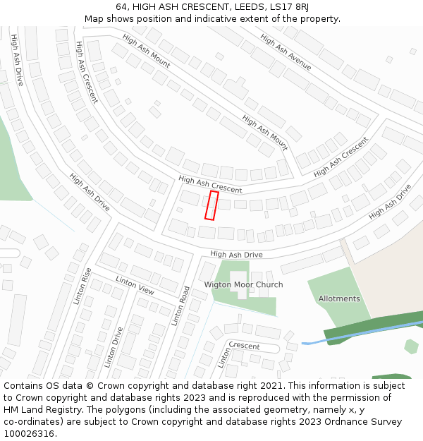 64, HIGH ASH CRESCENT, LEEDS, LS17 8RJ: Location map and indicative extent of plot