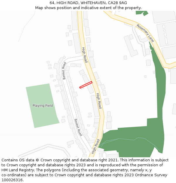 64, HIGH ROAD, WHITEHAVEN, CA28 9AG: Location map and indicative extent of plot