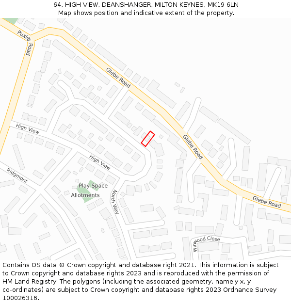 64, HIGH VIEW, DEANSHANGER, MILTON KEYNES, MK19 6LN: Location map and indicative extent of plot