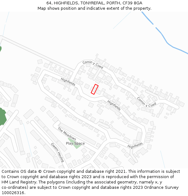 64, HIGHFIELDS, TONYREFAIL, PORTH, CF39 8GA: Location map and indicative extent of plot