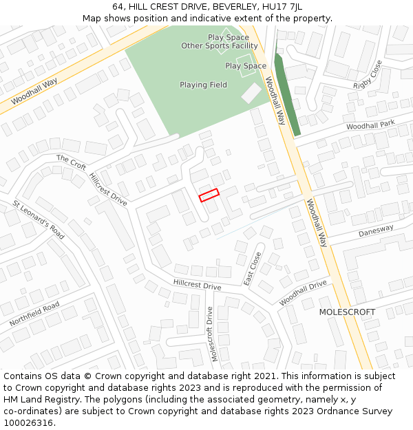 64, HILL CREST DRIVE, BEVERLEY, HU17 7JL: Location map and indicative extent of plot