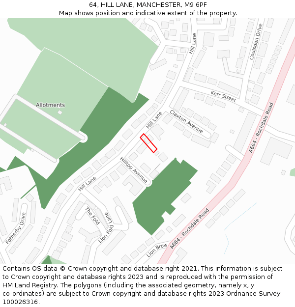 64, HILL LANE, MANCHESTER, M9 6PF: Location map and indicative extent of plot