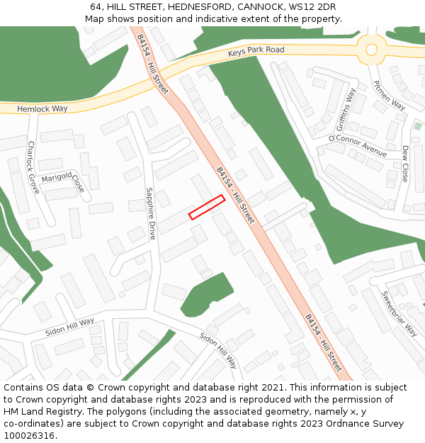 64, HILL STREET, HEDNESFORD, CANNOCK, WS12 2DR: Location map and indicative extent of plot