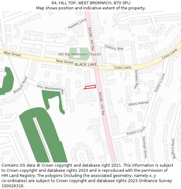 64, HILL TOP, WEST BROMWICH, B70 0PU: Location map and indicative extent of plot