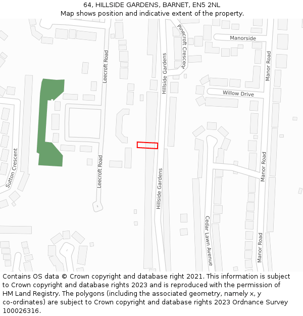 64, HILLSIDE GARDENS, BARNET, EN5 2NL: Location map and indicative extent of plot