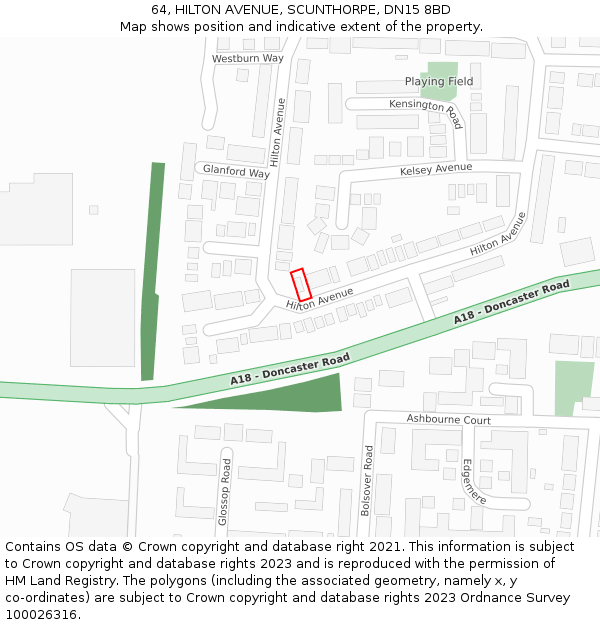 64, HILTON AVENUE, SCUNTHORPE, DN15 8BD: Location map and indicative extent of plot